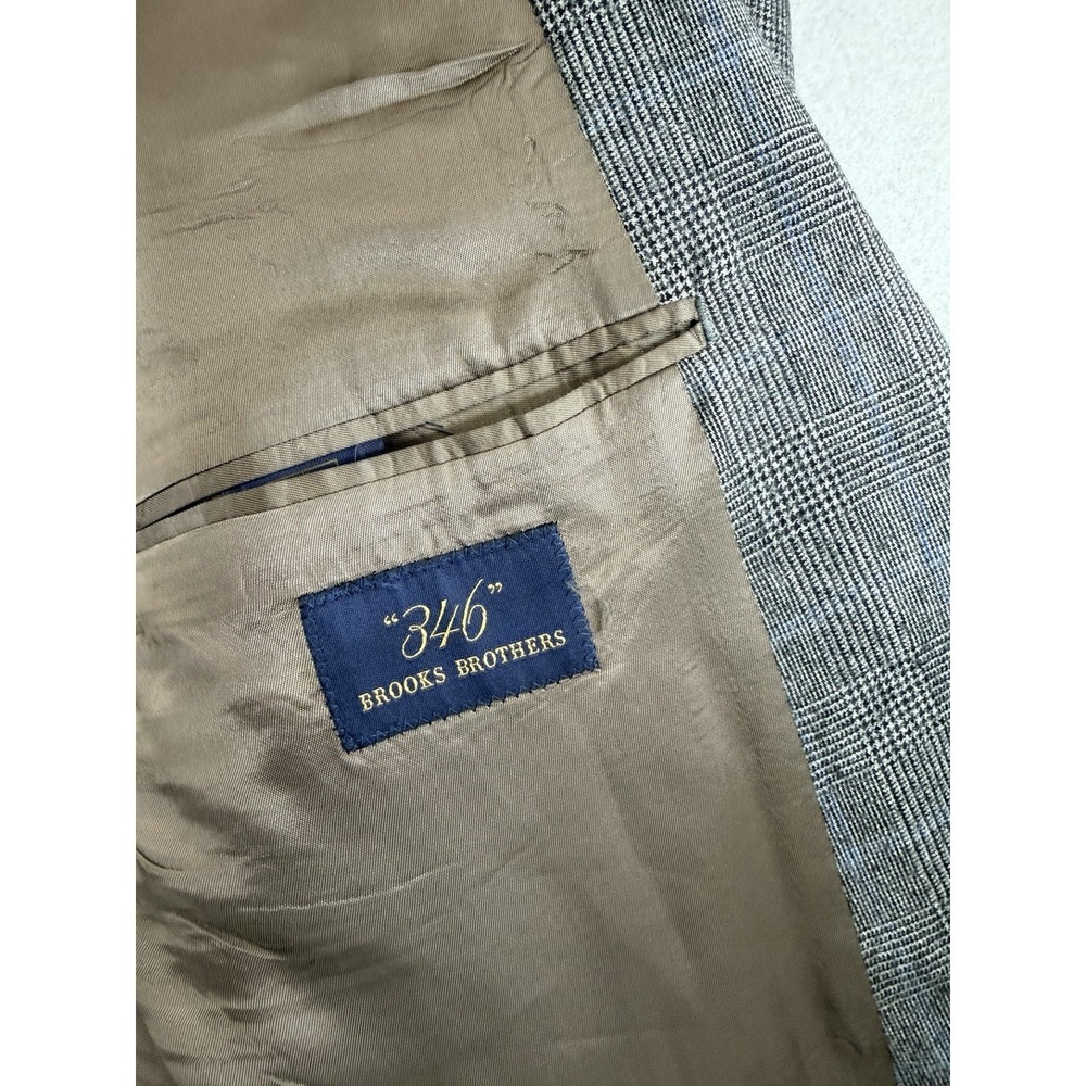 Brooks Brothers 346 Mens Suit Coat 48R Gray Glen Plaid 100% Wool, Sm Ink Stain - Picture 5 of 11
